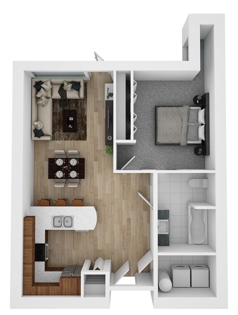 Floor plan for 1 bed, 1 bath, 632 sqft